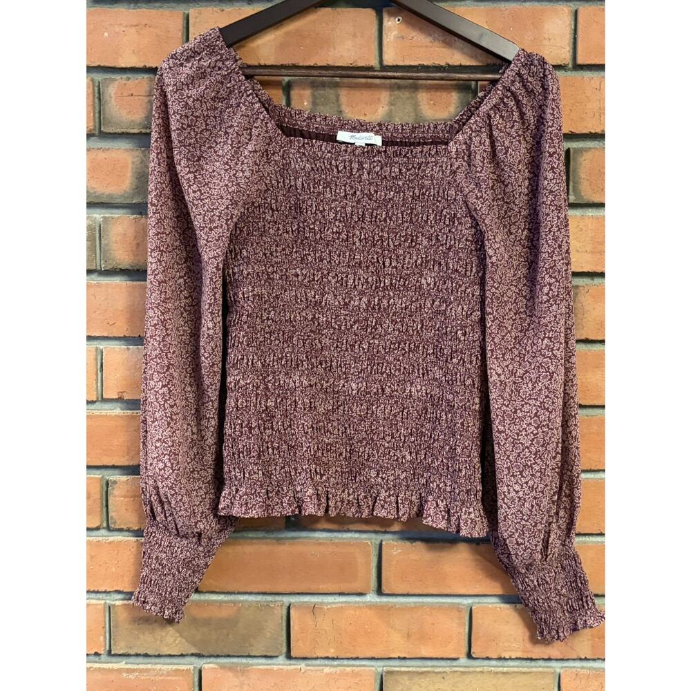 Madewell Lucie Bubble-Sleeve Smocked Top Sz S Cottage Garden Blouse Cottagecore